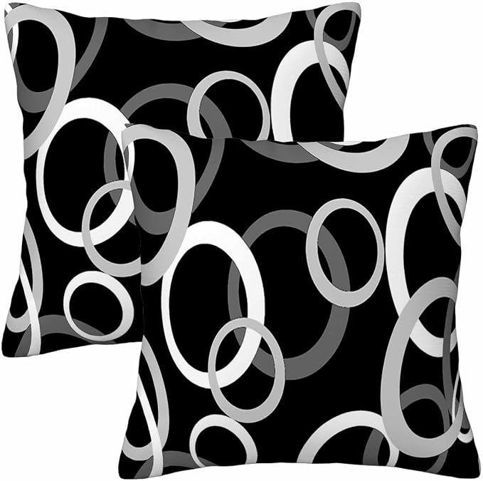 Abstract Geometric Circle 18 X 18 Pillow Covers Black White Decor Artwork Set by Unknown