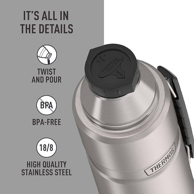 THERMOS Stainless King Vacuum-Insulated Beverage Bottle, 40 Ounce, Matte - Image 4