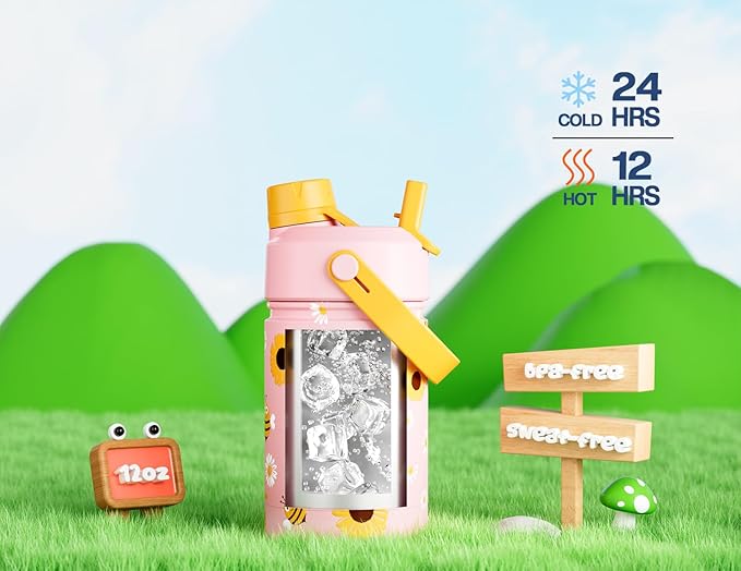 12 oz Kids Metal Water Bottle for School: Leakproof, Insulated Cup - Image 5