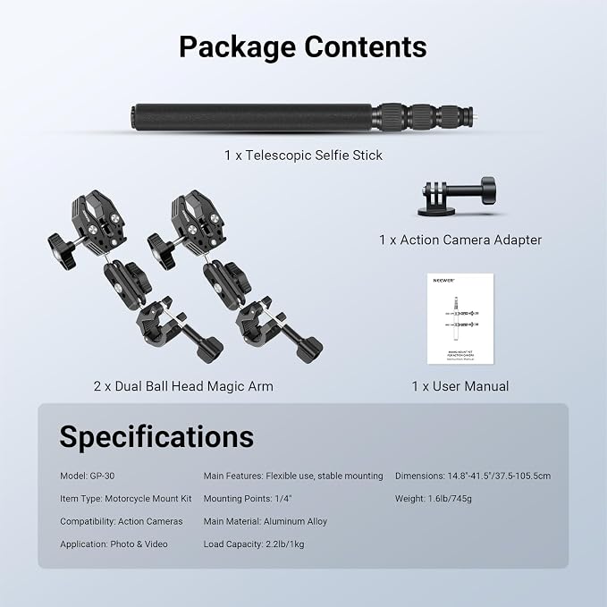 NEEWER Motorcycle Mount Accessories Kit Compatible - Image 8