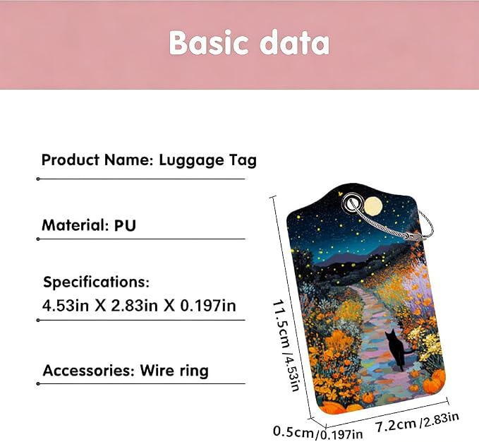 2Pcs Black Cat Pumpkin Luggage Tags, 2.83x4.53 Halloween Suitcase ID Labels - Image 3