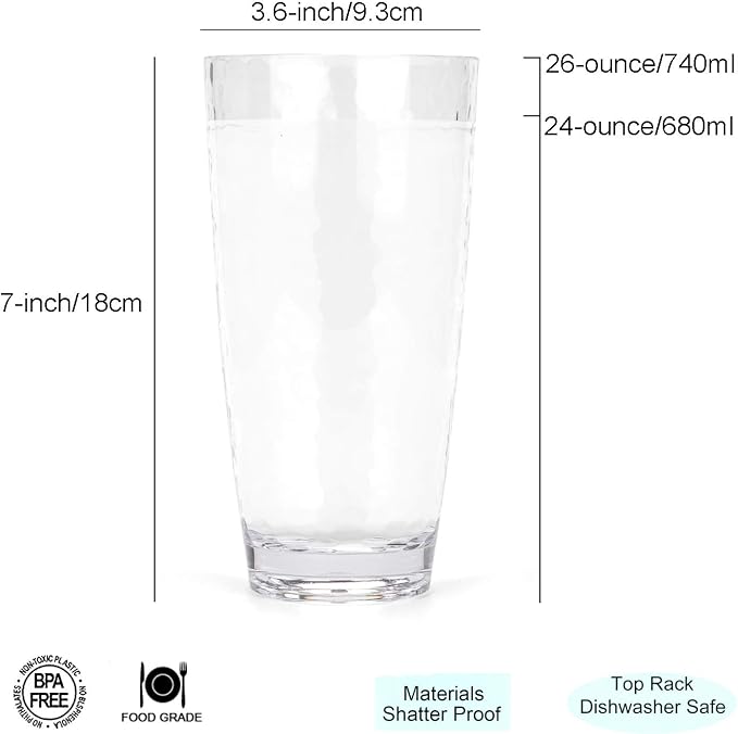 KOXIN-KARLU Hammered 26-ounce Plastic Tumbler Acrylic Glasses Drinking Cups - Image 2