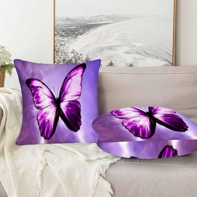 Purple Butterfly Couch Pillow Covers 18 X 18 Vibrant Magical Nature Insect Set - Image 5