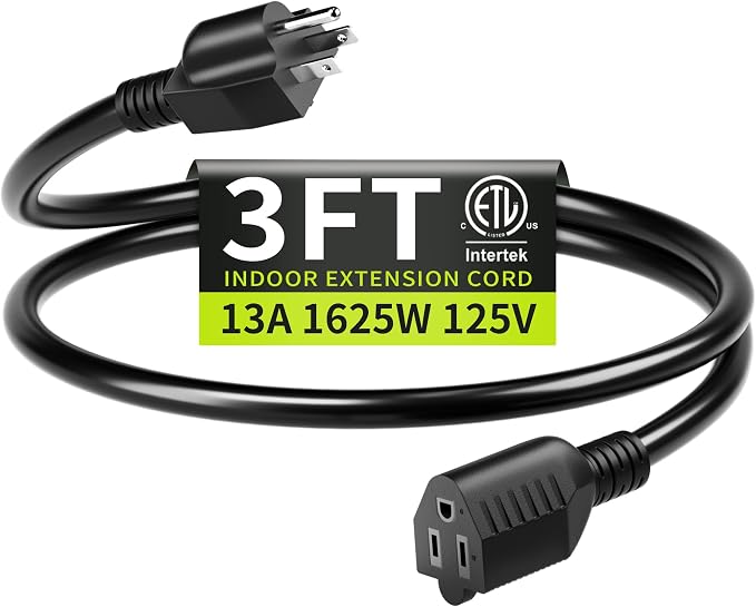 16/3 3FT 13A 125V 1625W, Short Extension Cord by Seeklyze