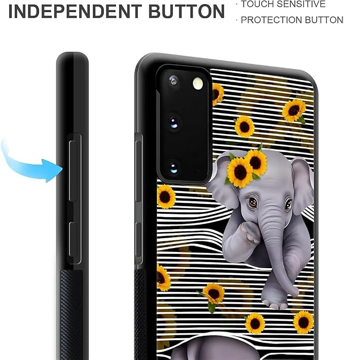 for Samsung Galaxy S20 Case, Cute Little Elephant Sunflower White Line Art - Image 6