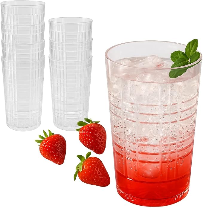 Kate Aspen Clear Plaid Acrylic Glasses Drinkware, Plastic Drinking Glasses Set by KateAspen