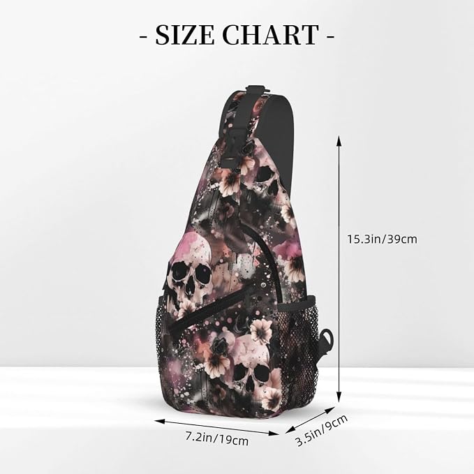 Flowers And Skulls Sling Bag For Women Men Halloween Backpack Crossbody Skull - Image 3