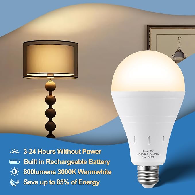 9 Pack Rechargeable Emergency Lights Blubs, Battery Powered Light Bulb 9W - Image 6