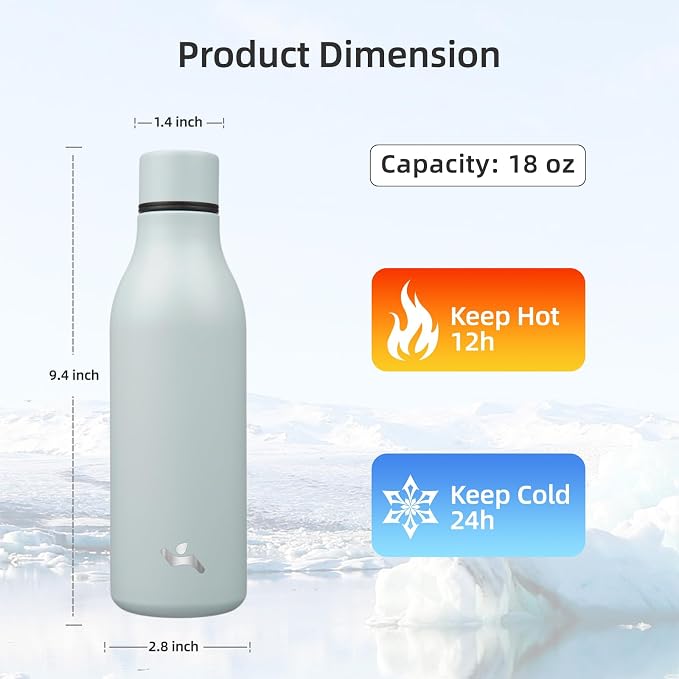 Insulated Water Bottle with Strap, 18 oz Double Wall Stainless Steel Vacuum - Image 2