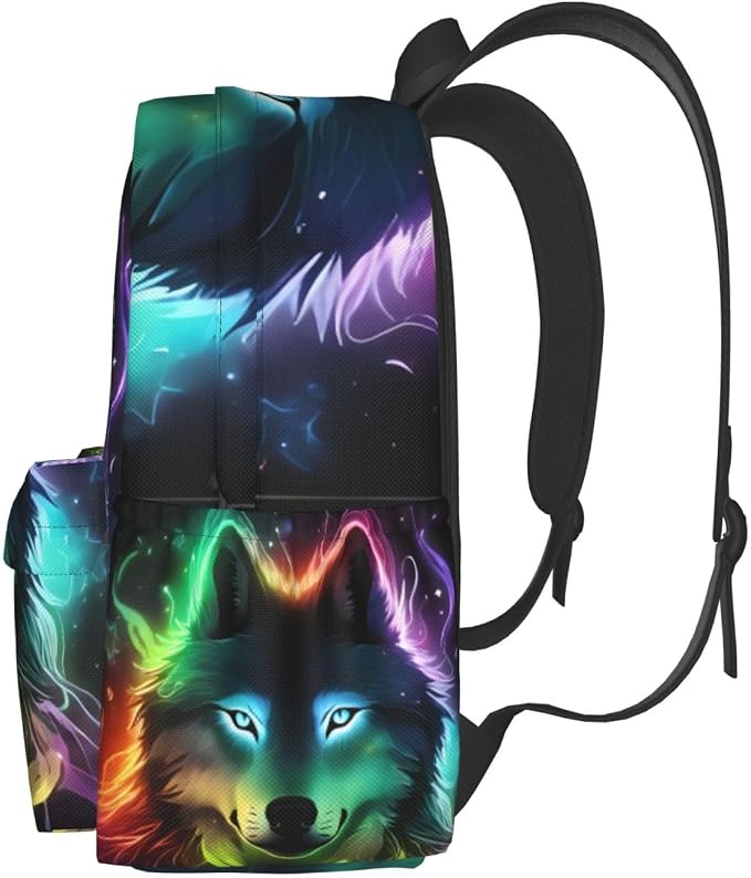 cfpolar 17 Inch Backpack Galaxy Colorful Wolf Laptop Bag Shoulder Bag School - Image 2