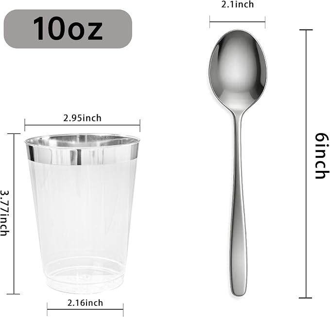 I00000 200pcs Silver Disposable Plastic Cups 10 oz Clear Plastic Cups Old - Image 4