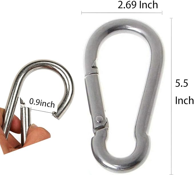 Large Carabiner Clip, 5-1/2 Inch Heavy Duty Stainless Steel Spring Snap Hook - Image 2