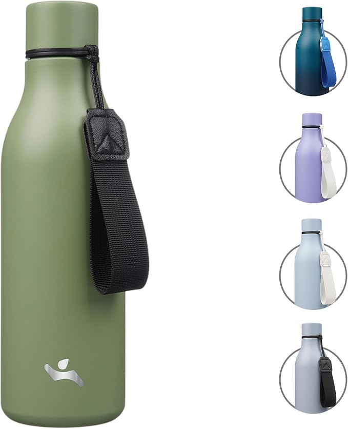 Insulated Water Bottle with Strap, 18 oz Double Wall Stainless Steel Vacuum by Konokyo