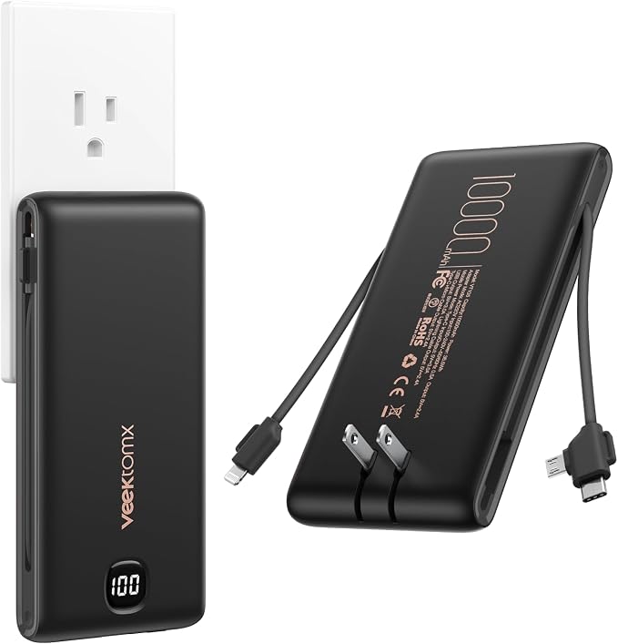 VEEKTOMX Portable Charger with Built in Cables 10000mAh, Power Bank by VEEKTOMX
