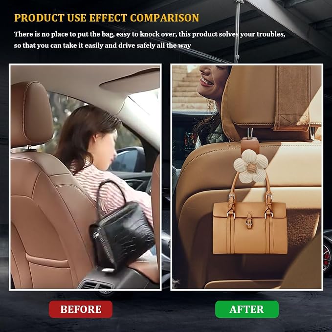 4PCS Car Hooks for Purses and Bags, Flower Car Headrest Hook - Image 3