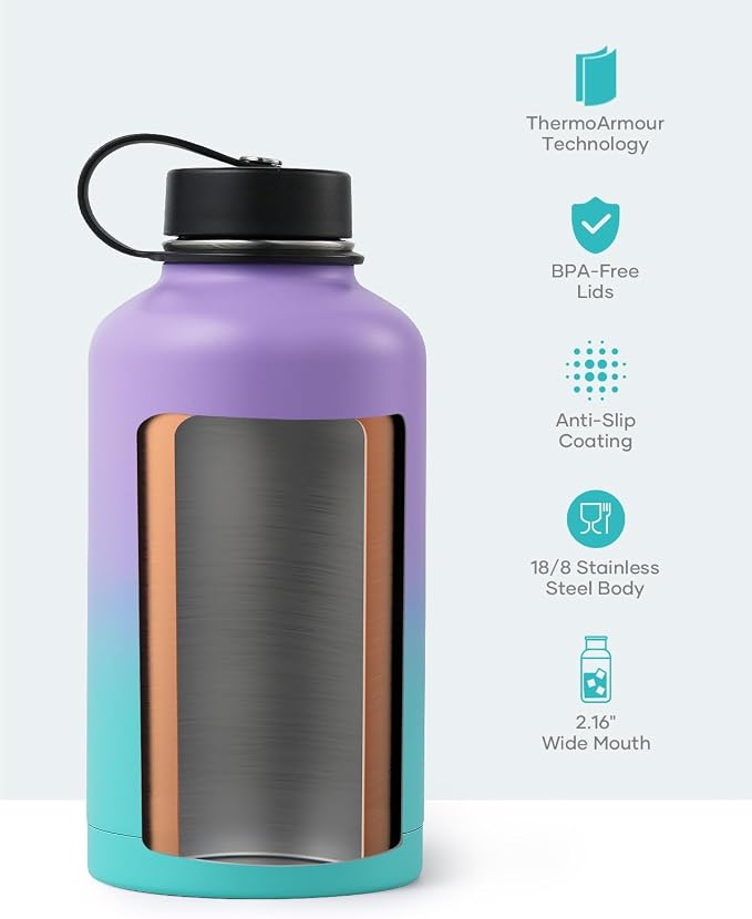 BUZIO 64oz Insulated Water Bottle Stainless Steel Double Wall Leak Proof Half - Image 4