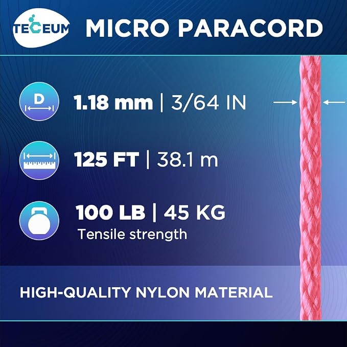 TECEUM Micro Paracord – 1.18 mm X 125 ft – Micro Utility Cord – Thin Braided - Image 2