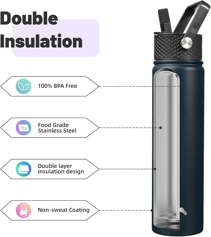 Konokyo Insulated Water Bottle 24oz Stainless Steel Sport Bottles - Image 4
