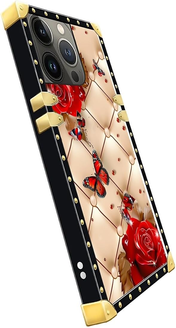 Compatible with iPhone 14 Pro Case, Shining Red Rose Butterfly Leather - Image 4