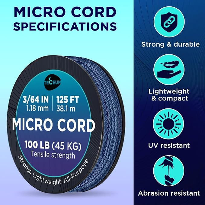 TECEUM Micro Paracord – 1.18 mm X 125 ft – Micro Utility Cord – Thin Braided - Image 4