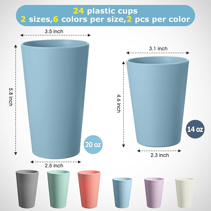 HEYCOME 24 Pcs Unbreakable Plastic Cups Set, Stackable Water Tumblers, Drinking - Image 2