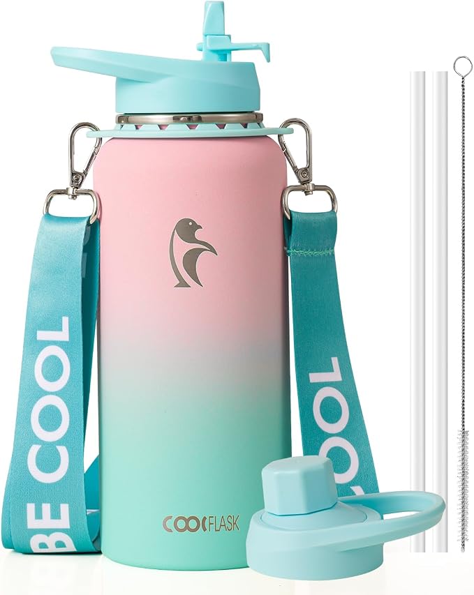 Coolflask Water Bottle with Straw, 32 oz Insulated Metal Water Flask with Straw by Coolflask