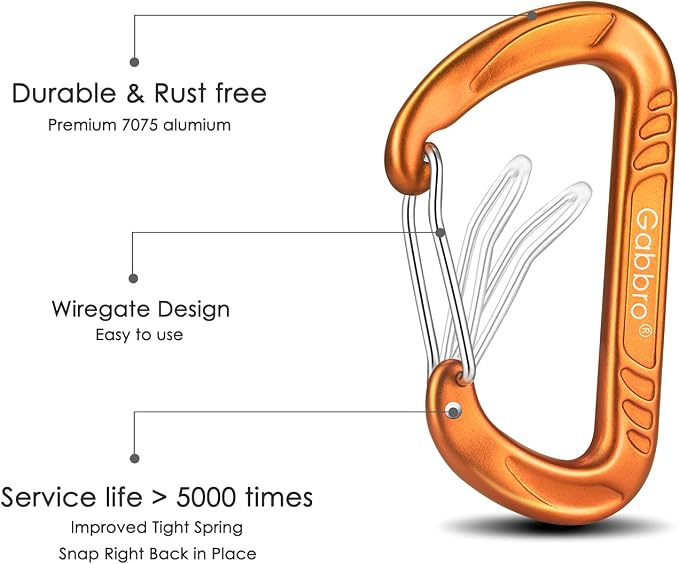 Gabbro Carabiner Clips Heavy Duty 12kN, Wiregate Aluminum Lightweight Caribeener - Image 5