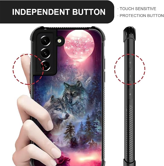 for Samsung Galaxy S21 FE Case, Star Two Wolfs Howling Pattern Graphic Design - Image 3