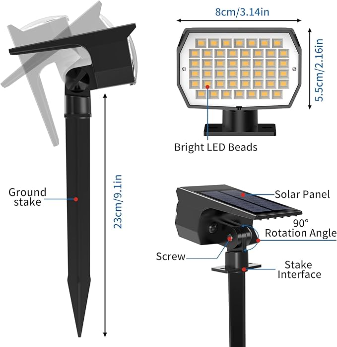 Tadyreal Solar Spot Lights Outdoor 2 Pack, Solar Landscape Spotlights Waterproof - Image 7