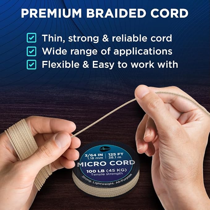 TECEUM Micro Paracord – 1.18 mm X 125 ft – Micro Utility Cord – Thin Braided - Image 3