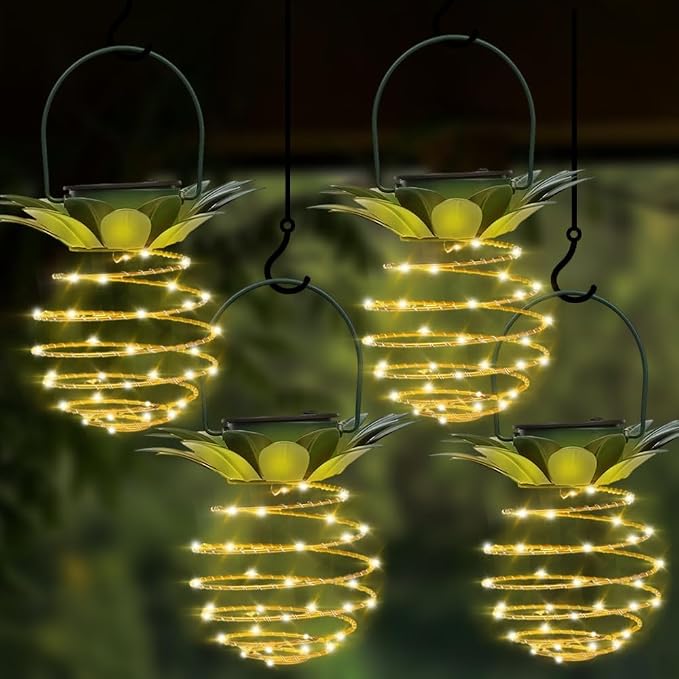 JHPGEOE 4 Pack Outdoor Solar Hanging Lantern Lights - Image 8