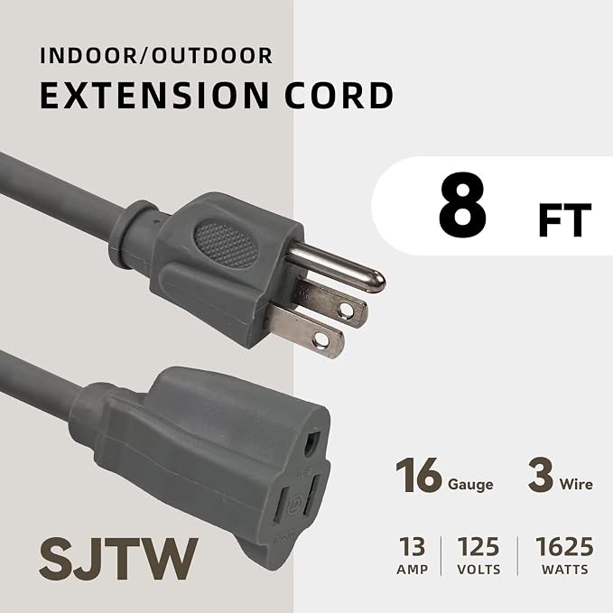 8ft Outdoor Extension Cord for Christmas Decorations- 16/3 Heavy Duty SJTW - Image 2