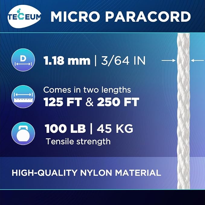 TECEUM Micro Paracord – 1.18 mm X 125 ft – Micro Utility Cord – Thin Braided - Image 2