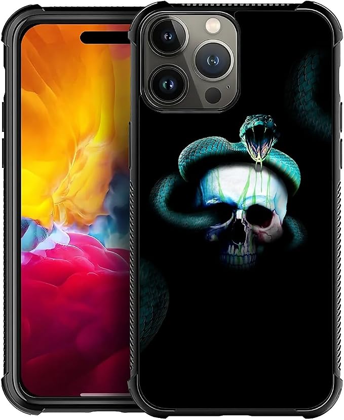 for iPhone 15 Pro Max Case, Skeleton Winding Snake Pattern Graphic Design Girl by FKBRCL4U
