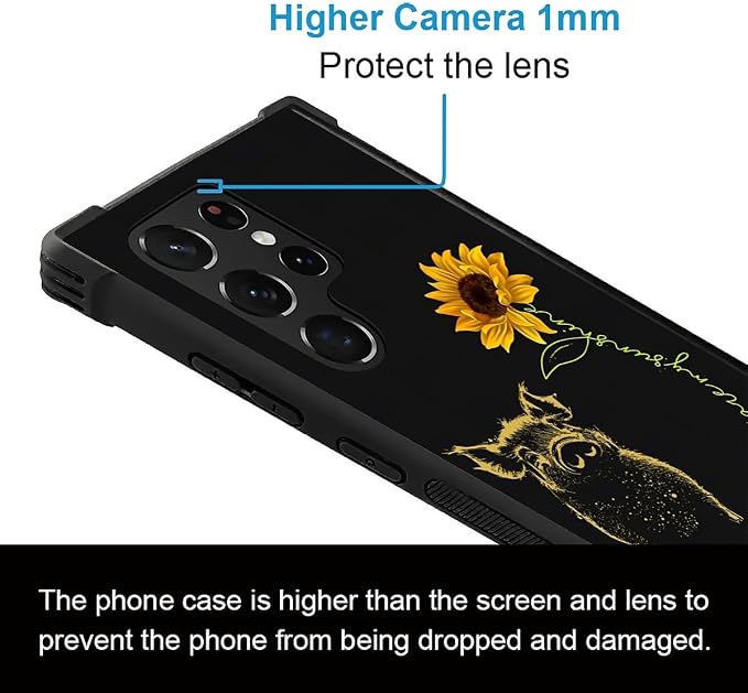 for Samsung Galaxy S22 Ultra Case, Pig Sunflower Yellow Sunshine Pattern - Image 2