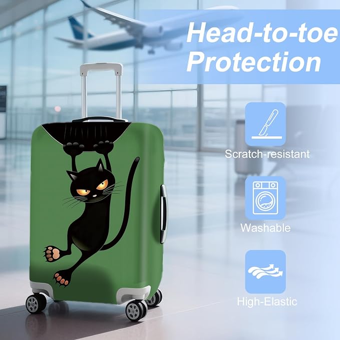 ANNA QUEEN Black Cat Hanging Cartoon Luggage Cover, Cute Stretchable Suitcase - Image 3