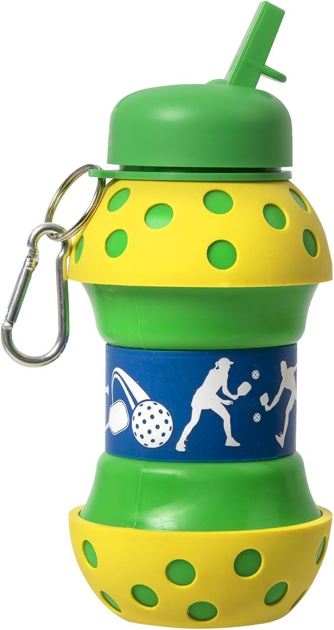 Windy City Novelties Collapsible Pickleball Silicone Water Bottle – 16 oz by WindyCityNovelties