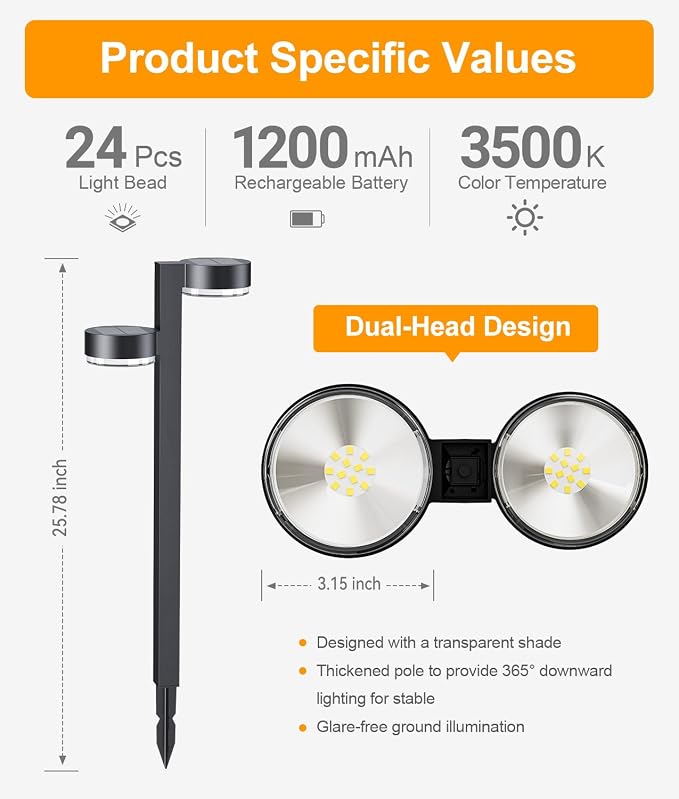 Solar Pathway Lights Outdoor Waterproof, 2 Pack Dual-Head Solar Lights Outdoor - Image 5