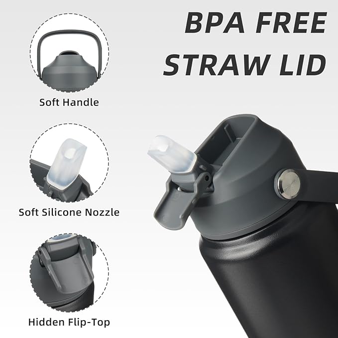BJPKPK Water Bottle with Straw Lid, 24oz Vacuum Insulated Water Bottles - Image 2