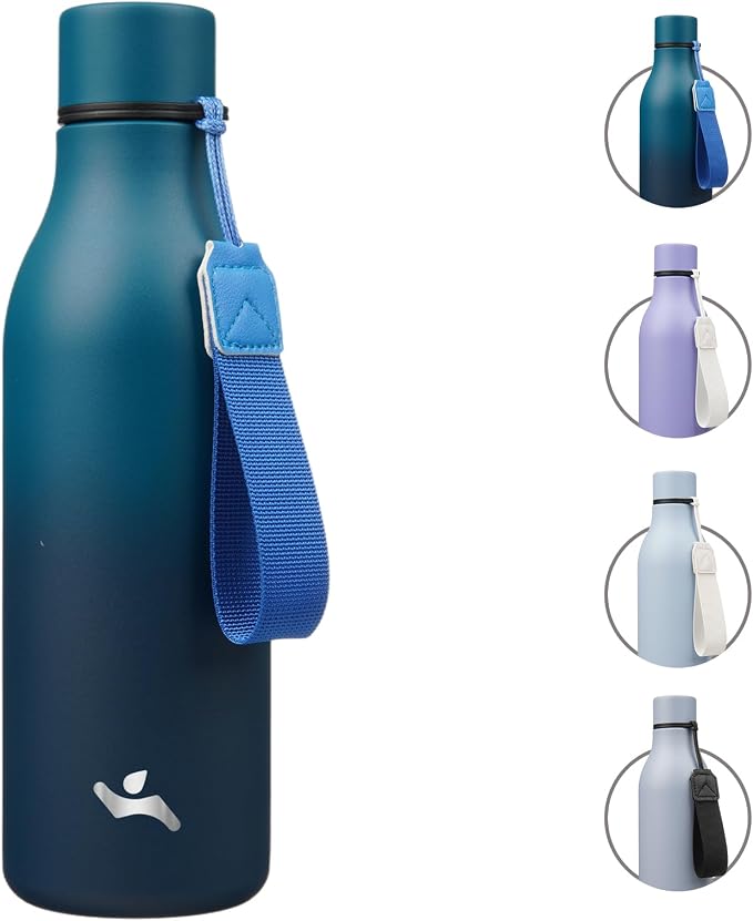 Insulated Water Bottle with Strap, 18 oz Double Wall Stainless Steel Vacuum by Konokyo