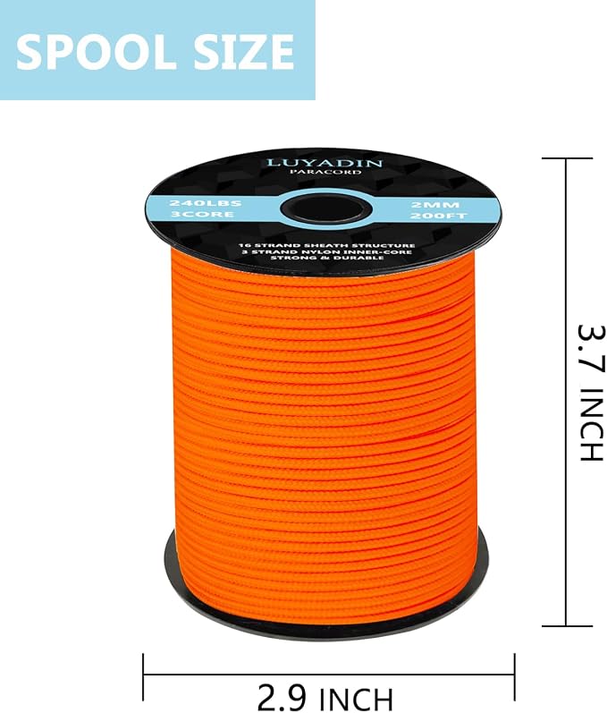 Paracord 240lb - Diameter 2mm Micro Utility Cord -3 Strand Parachute Spool Cord - Image 2