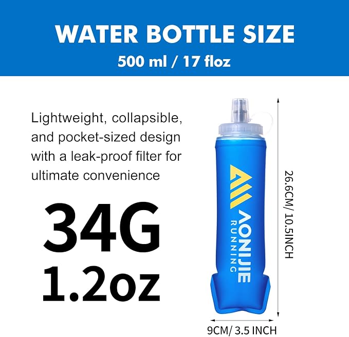 AONIJIE 500ml/2Pcs Soft Flask Collapsible Water Bottle - Image 3