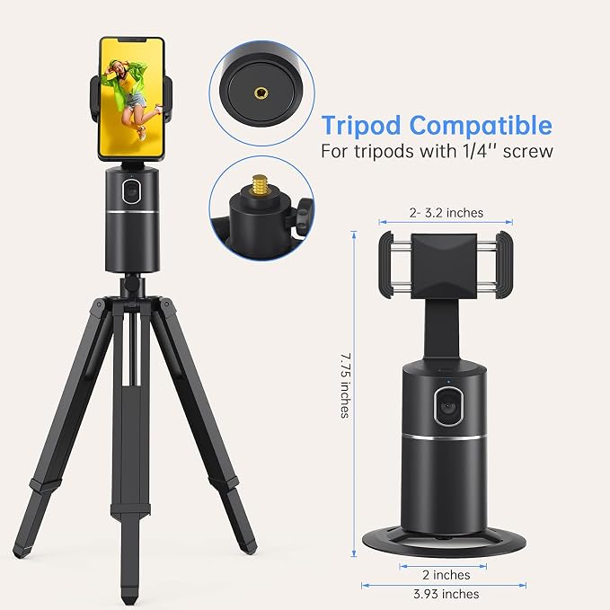 camrola Auto Face Tracking Phone Holder, No App Required, 360° Rotation Face - Image 6