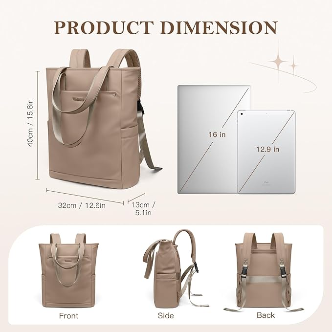 Convertible Laptop Backpack for Women Men Carry on Tote Backpack Teacher - Image 2