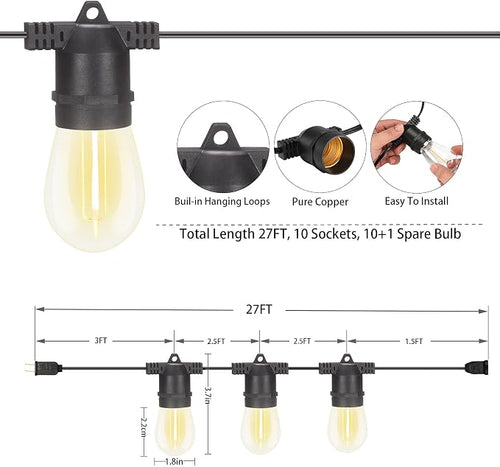 108FT LED Outdoor String Light Waterproof Terrace Light, S14 Shatterproof - Image 2