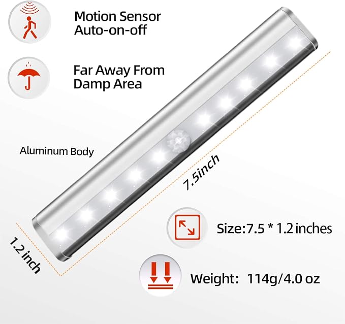 6 Pack Motion Sensor Lights, 10 LED Closet Battery Operated Lights, Stick-On - Image 7