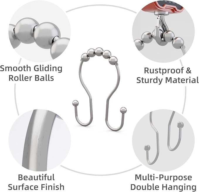 Bathway Shower Curtain Hooks Chrome Shower Curtain Rings Rust Proof, Smooth - Image 2