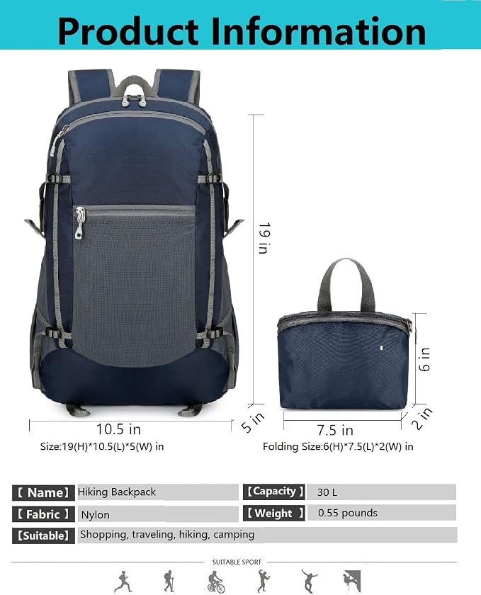 levayhill Hiking Backpack Daypack Lightweight Packable Travel Outdoor Camping - Image 3