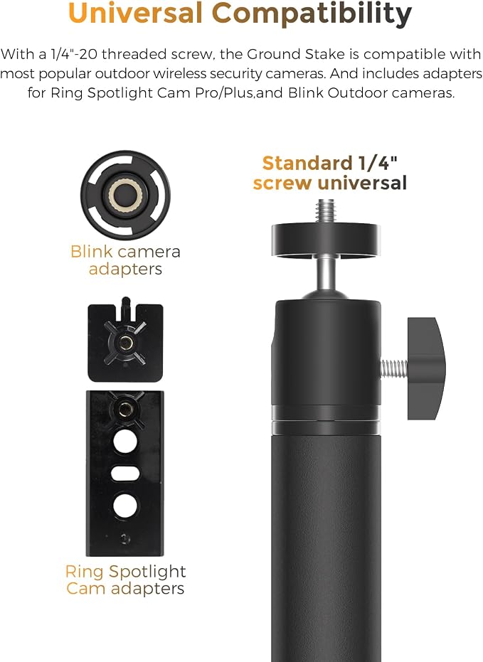 Adjustable Security Camera Ground Stake Mount 16"-48" Height, 360° Swivel - Image 2