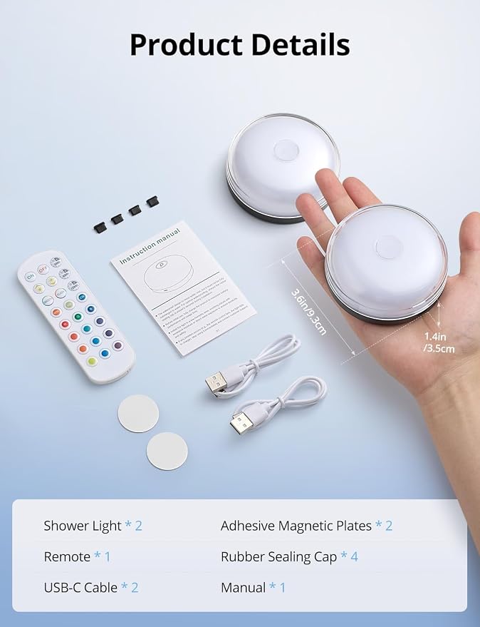 Combuh Rechargeable RGB Ambient Shower Light Waterproof Inside, 15 Color - Image 9